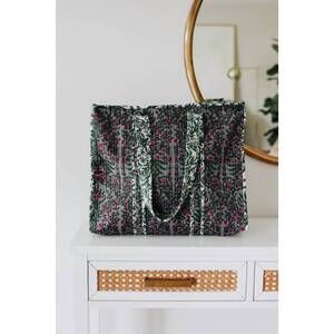 NEW CROWNED FREE women's quilted market bag in moss and petal